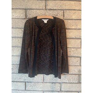 Exclusively Misook Petite Striped Open Cardigan XXS Black Multicolor Acrylic